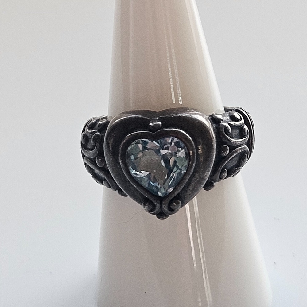 Brighton Vintage Sterling Silver Prima Donna Ring Blue Topaz Size 8